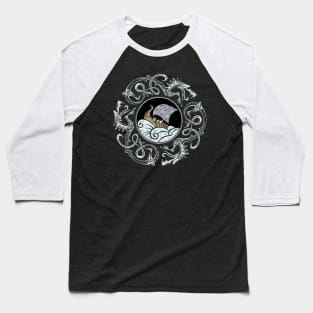 Viking ship surrounded by dragons Baseball T-Shirt